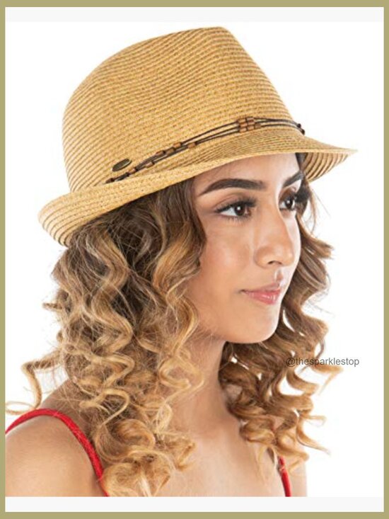 Straw Fedora Sun Hat with UPF 50+ Protection and Adjustable Fit